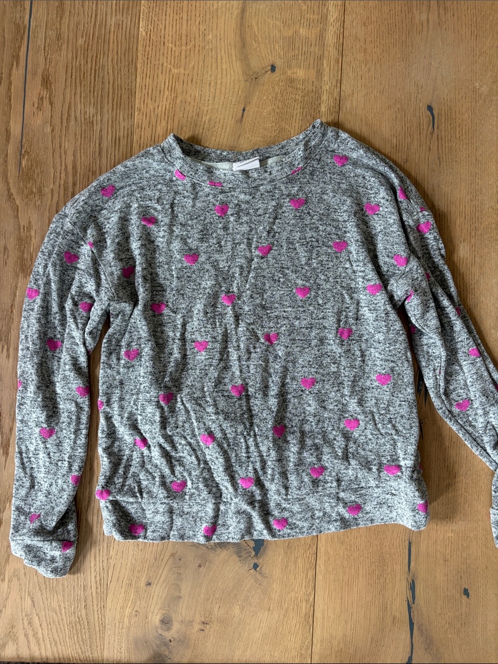 GAP Gray Crewneck Sweater with Pink Heart Pattern